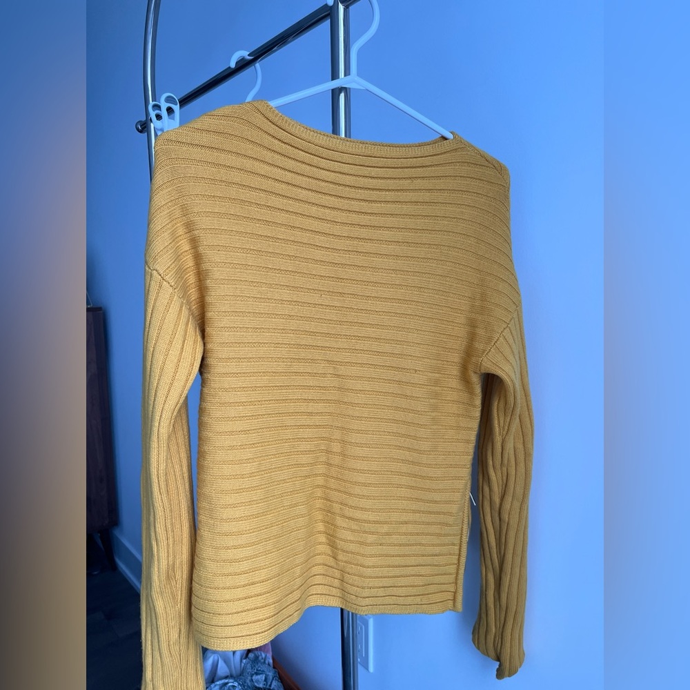 Yellow Wool Sweater with Oversized Collar and Side Zipper - Wool Blend